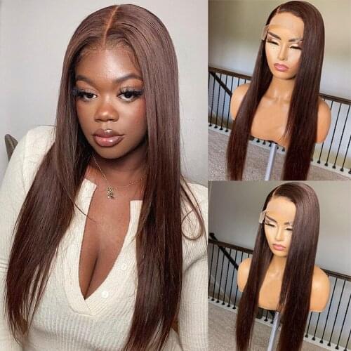 Dark Brown Lace Front Human Hair Wigs Straight 13x4 Lace Front Wig For Women Brazilian Remy 4x4 Lace Closure Wig Color #2 180