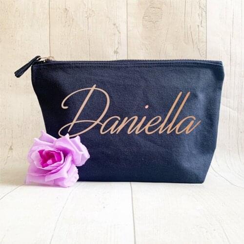 Personalised name navy makeup Bags custom bride monogram canvas Cosmetic Wash Bag Christmas Gift Bridesmaid Make Up Bag Purse