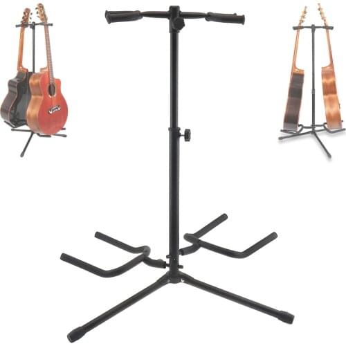 Portable Double Holders Aluminum Alloy Floor Guitars Stand with Stable Tripod for Display 2pcs Acoustic Electric Guitar Bass
