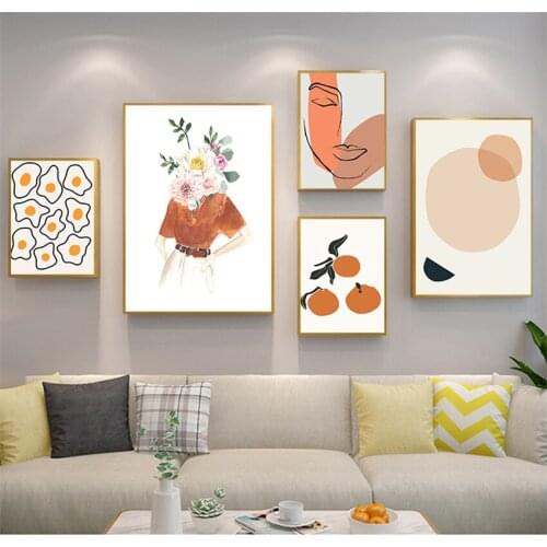 Posters AndPrints Wall Picture For Living Room Decor Flower Girl Face Line Abstract illustration Wall Art Canvas Painting Nordic