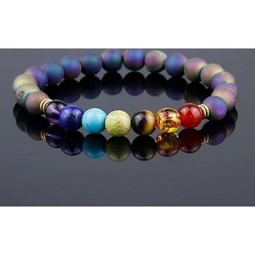 Multi-color 7 Chakra Healing Balance Beads Bracelet Yoga Energy Natural Stone Onyx Geode Bracelet Women Men Jewelry