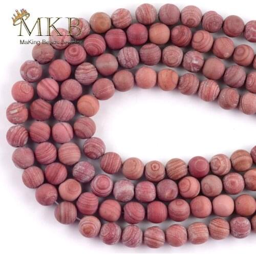 Dull Polish Matter Rose Red Line Stone Natural Stone Round Beads Spacer Loose Beads For Jewelry Making 6/8/10mm Diy Bracelet 15"