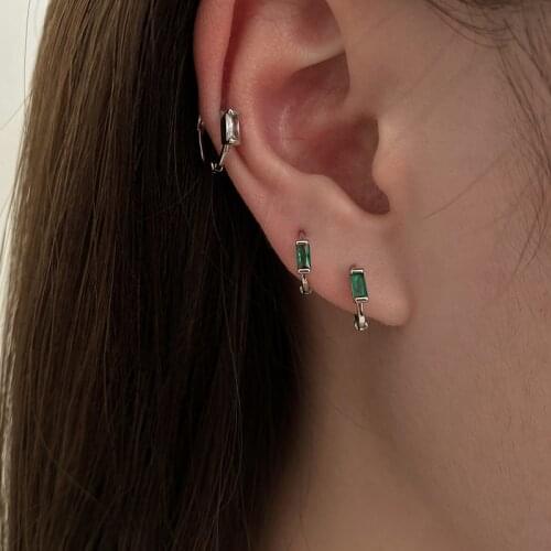 925 Sterling Silver Suqare Zircon Hoop Earrings for Women Small Daily Earrings Party Jewelry Wholesale