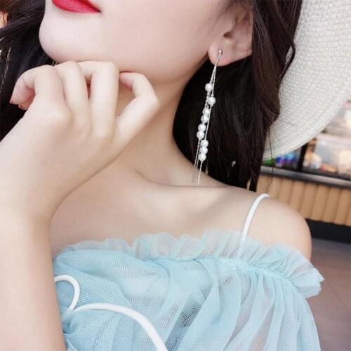 Punk New S925 Needle Earrings Temperament Ladies Elegant Small Fragrance Style Pearl Long Earrings Wholesale Ladies