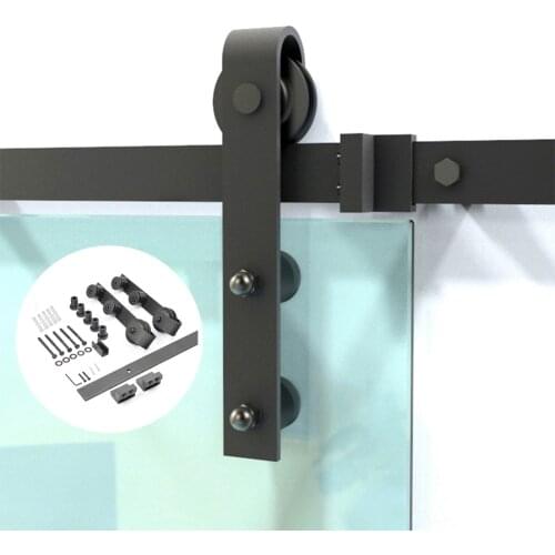 Modern Interior Black Carbon Steel Sliding Barn Door Hardware Track Kit for Glass Door