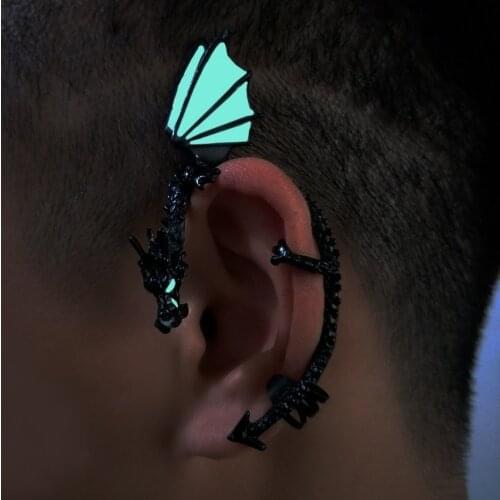 GLOW in the DARK Gothic Rock Punk Twine Dragon Shape Ear Cuff Fluorescence Earring Earrings for Women Men Earrings 2019 Summer