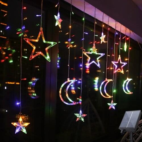 LED Solar Curtain String Lights ，3.5M Garland Fairy Lights Solar LED String Light for Window Bedroom Wedding Decor