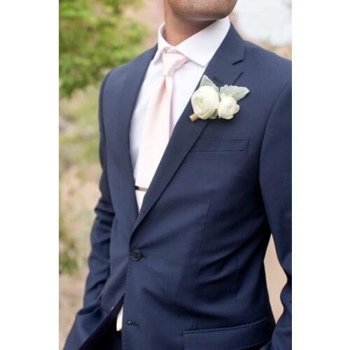 Groom navy Two Buttons Mens Suits Slim Fit Groom Tuxedos Groomsmen Mens Wedding Suits costume homme mariage(Jacket+Pants+Tie)