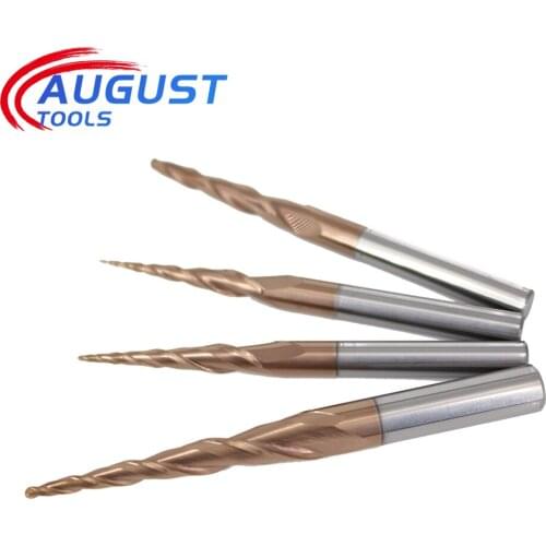Augusttools 1PCS Tungsten Solid Carbide Mill Tapered Ball Nose End Mill HRC60 Cnc Taper Milling Cutter Wood Metal Cutter Endmill
