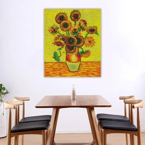 Van Gogh《Sunflowers》Canvas Art Oil Painting Artwork Aesthetic Picture Poster Wall Hanging Decor Home Living Room Decoration