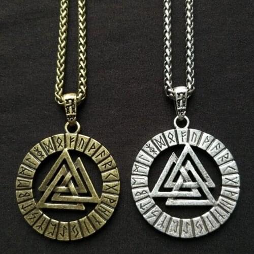Viking Nordic Runes Statement Necklace Odin Triangle Slavic Norway Valknut Pagan Amulet Men Pendant Necklaces Suppliers