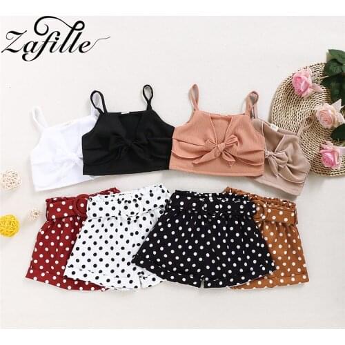 ZAFILLE Dots Clothes For Newborn Shoulder Bow Top and Buckle Shorts Childrens Suit Summer Toddler Girl Clothes Set Baby Costume