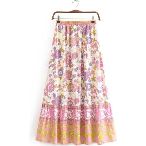 Chu Sau beauty New Fashion Boho Floral Print Long Skirts Women Holiday Chic Tassel Sashes Midi Skirt Female Summer Beach Wear