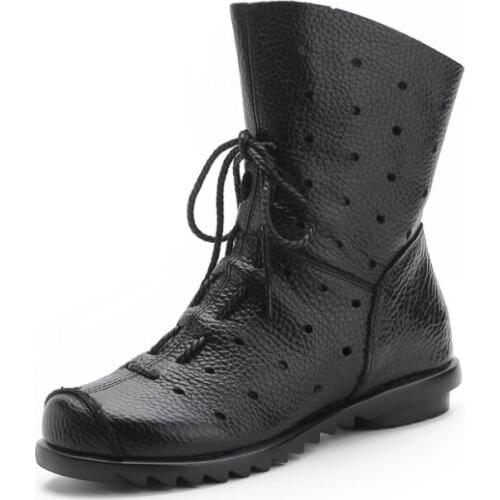 2021 Style Cut Outs Women Ankle Boot Gray And Black Genuine Shoes Woman Summer Cool Boots With Zip