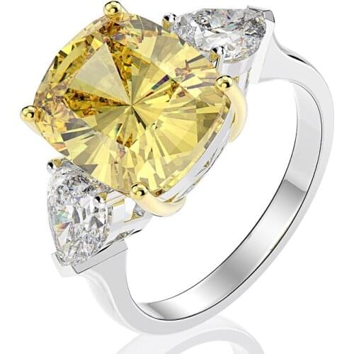 High Quality Solid 925 Sterling Silver Sparking Citrine Diamond Rings for Women Party Anniversary Fine Jewelry Ring Gift