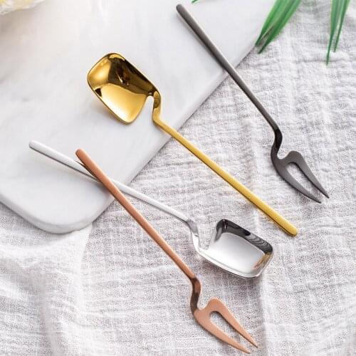 1pc 304 Stainless Steel Coffee Spoon Fruit Fork Ice Cream Spoon Spoon Personality Creative Mixing Spoon New Wall Spoon Tableware