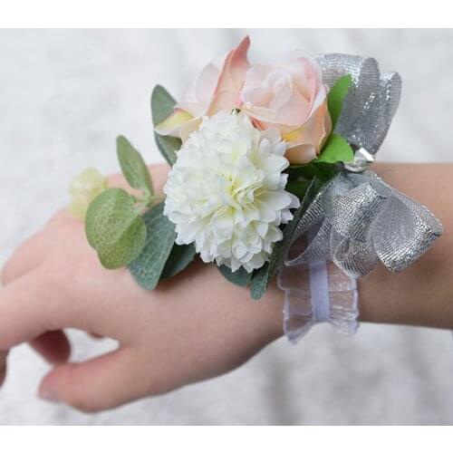 10Pcs/lot Artificial flower Wedding Wrist Flowers Bridesmaid de Marriage Crystal Corsages Wrist Flowers