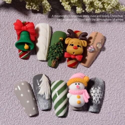 10PCS Christmas nail accessories Santa Claus cartoon three-dimensional nail decoration nail drill DIY Christmas gift nail art