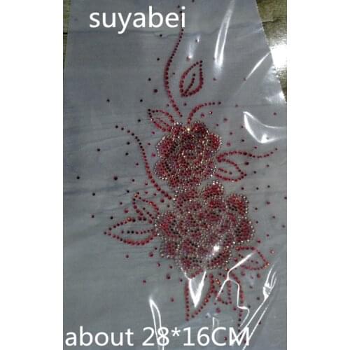 2pc/lot red flower Rhinestone iron on transfer Applique hot fix rhinestone transfers design hot fix strass iron shrit