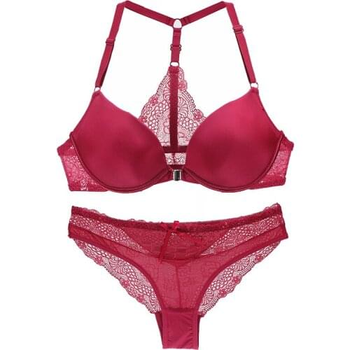 2020 New Bra and Brief Sets V Sexy Y-Line Straps Lace Womens Everyday Underwear Front Closure Female Plunge Lingerie