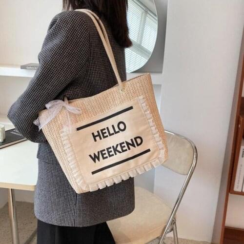 2021 Casual Design Straw Tote Bags Women Lace Shoulder Bag Large Capacity Ladies Handbags Fashion Top Handle Shopping Bags