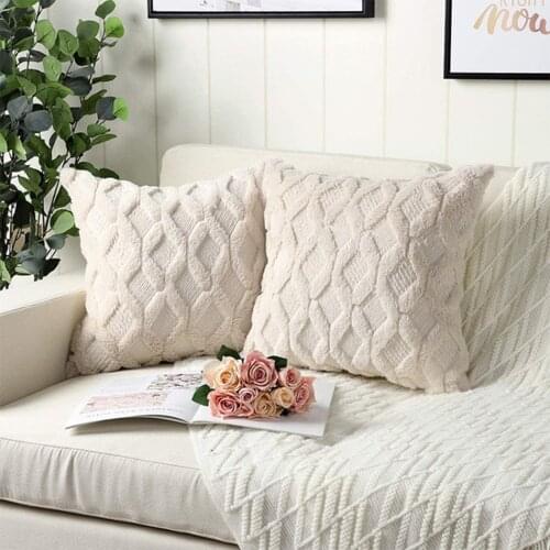 3D Geometric Diamond Plush Pillowcase Bed Decorative Throw Pillow Case Soft Cozy Sofa Cushion Cover Handmade Home Decor Beige