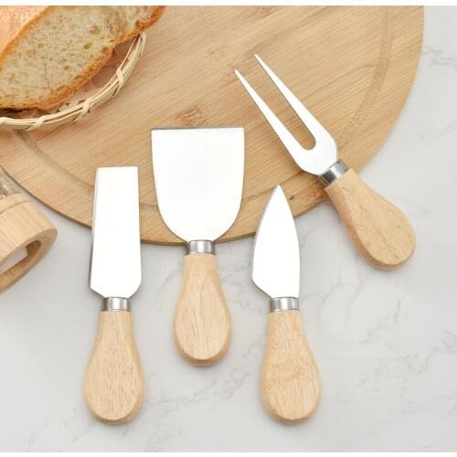 4pcs/set Cheese Tool Stainless Steel Oak Handle Slicer Cheese Knife Set Butter Pizza Useful Home Kitchen Cooking Cheese Tools