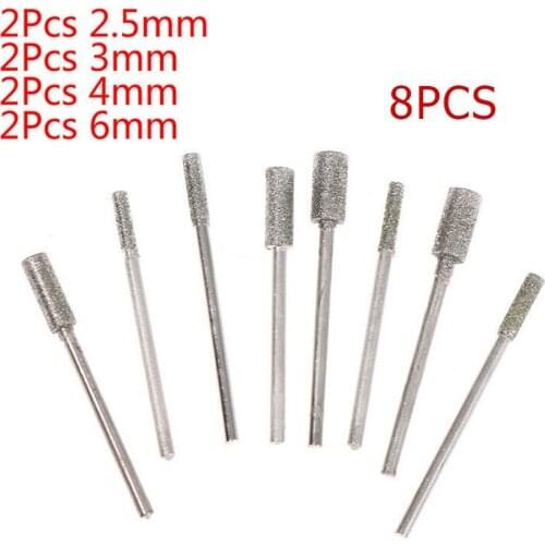 8Pcs Diamond Cutting Grinding Head 2.35mm Shank Jade Stone Carving Polishing Woodworking Milling Cutters For Drill Bits