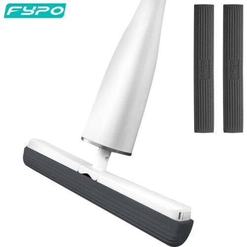 Fypo Automatic Self-Wringing Sponge Mop Flat Mop with PVA Sponge Mop Heads Free Hand Washing for Bedroom Floor Clean