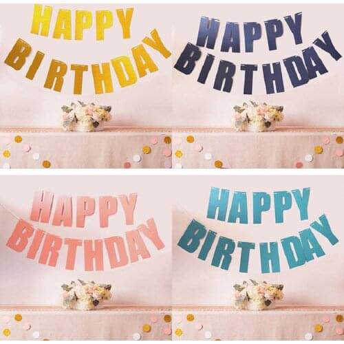 Happy Birthday Banner For Birthday Party Decorations Gold Pink Silver Black Paper Bunting Garland Banners Flags