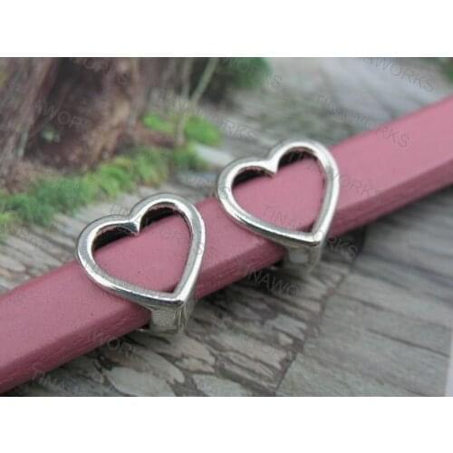 FREE SHIPPING 30pcs Antique Silver 10.4x6.3mm Open Heart Frame Slider Spacer For Licorice Leather--PAT141