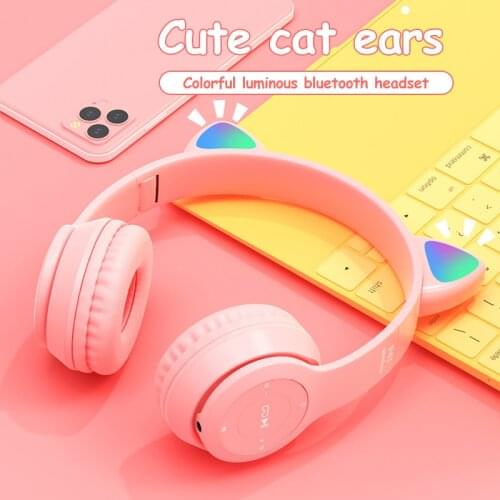 Bluetooth Earphones with Microphone Cute Cat Ear Headphones Stereo Music Kid Girls Headset Gamer for Phone PC Computer Gifts