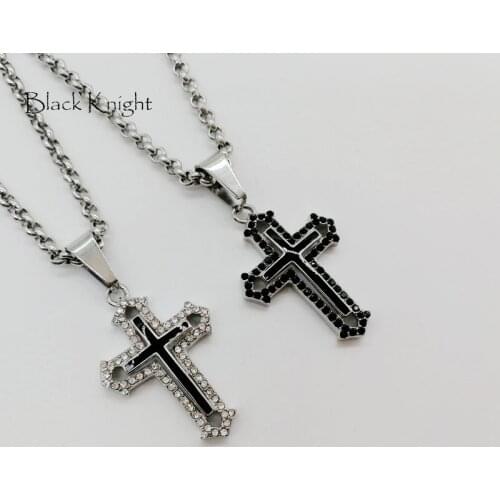 Black Knight Silver color Full cz stones mini cross pendant necklace lovers Christian cross necklace for men women BLKN0690
