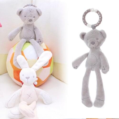 Baby Crib Stroller Toy Rabbit Bunny Bear Soft Plush infant Doll Mobile Bed Pram kid Animal Hanging Ring Ring Color Random