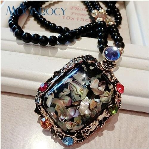 MOONROCY Long Vintage Party Necklace Jewelry Wholesale Square Colourful Crystal Party Necklace for Women Gift Dropshipping