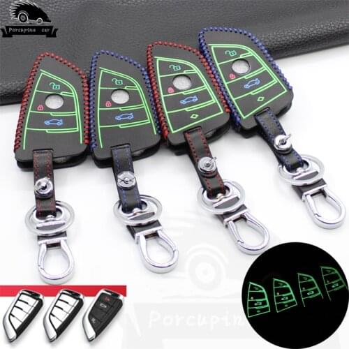 Noctilucent Leather Car Key Case Key Cover Key Shell Protector for BMW X5 F15 X6 F16 G30 7 Series G11 X1 F48 F39 Car Styling