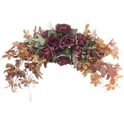 Artificial Rose Flower Swag Front Door Wreath Hanging Eucalyptus Leaves Garland for Home Window Wall Wedding Arch Decor