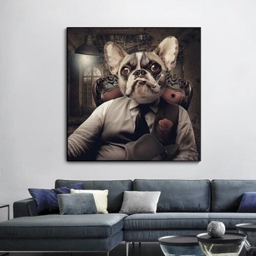 Smoking Dog Animal Poster Money Gun Canvas Print Abstract Artwork Art Painting Nordic Wall Picture for Living Room Decoration