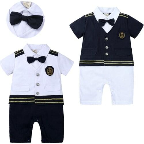 Costumes Baby Boys Rompers Newborn Summer Bowtie Cotton Clothes Short Sleeve Tuxedo Kids' Clothing