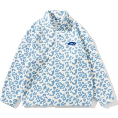 Half Zipper Leopard Jackets Coats Men Winter Urban Streetwear Hip Hop Windbreaker Fashion Overcoats Korean Jacket Cool Outwear