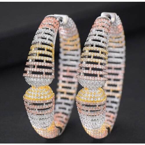 LARRAURI Luxury Circle Hollow Cubic Zirconia Statement Big Hoop Earrings For Women Wedding DUBAI Bridal Round Earrings 2019