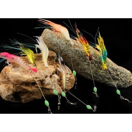 Luya Fake Shrimp Piercing Hook Luminous Hook Fishing Set Luya Soft Bait Luminous Beads Official Hanging Simulation Shrimp