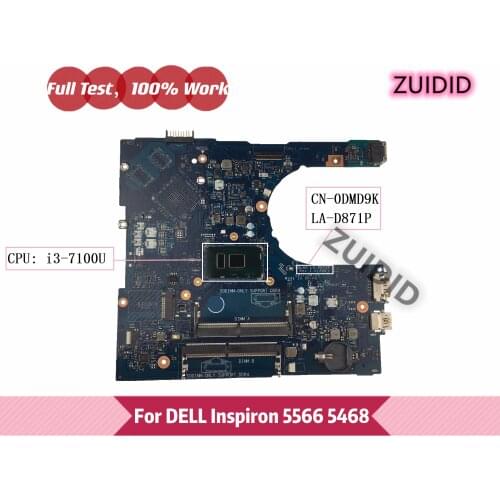 BAL60 LA-D871P For Dell Inspiron 5566 5468 Laptop Motherboard CN-0DMD9K 0DMD9K DMD9K with i3-7100u CPU DDR4 100% Tested OK