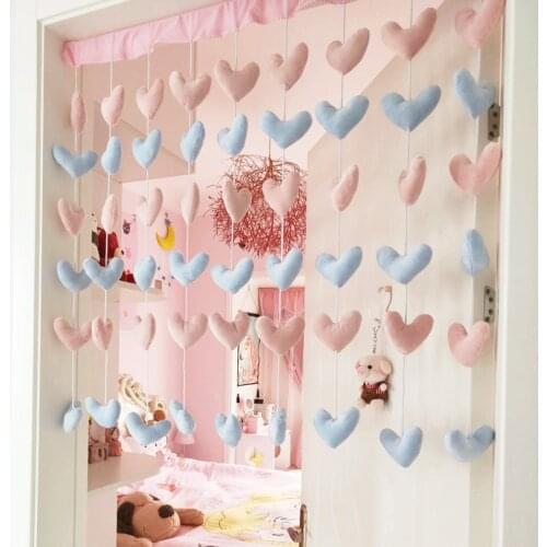 Cute Heart Stars Bow Pink Curtains Door Curtain Short Romantic Curtains Kids Bedroom Window Living Room Curtains Wall Hang Decor