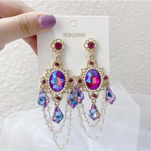Fashion Vintage Korea Exaggerated Crystal Drop Earrings for Women Shiny Pendientes Mujer Moda Elegant Dangle Statement Earrings
