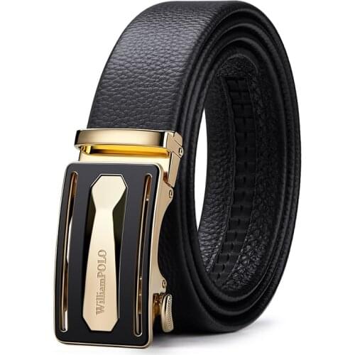 WILLIAMPOLO Fashion Genuine Leather Belt For Men Automatically Buckle Mens Belt Luxury Design Dress Belts PL20818-20P