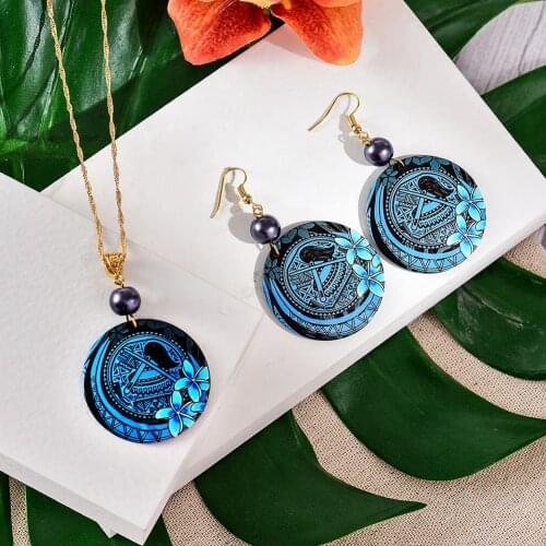 Hawaiian Jewelry Set Color Drum Round Plumeria Flower Trendy Acrylic Earrings and Necklace Wholesale Hot Selling for Women Party