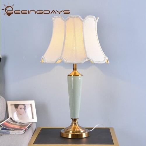 Buy 2 Get 15% Off American Style Green Ceramic Table Lamps For Bedroom Living Room Desk Lamp High Grade Lampshade Bedside Lamp