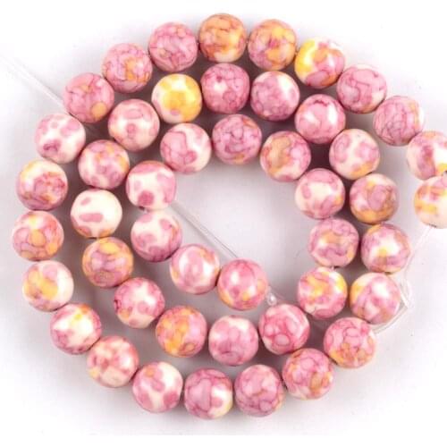 Natural Pink Yellow Spotted Rain Beads For Jewelry Making Diy Round Loose Spacer Beads Bracelet Necklace Charms 4/6/8/10/12mm