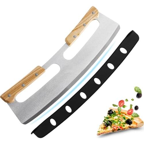 Pizza Cutter with Wooden Handles Stainless Steel Pizza Slicer Wheel Kitchen Tool for Home Event Party TS1